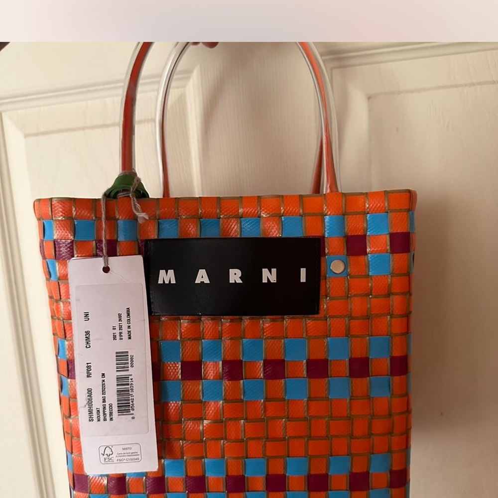 Marni Vibrant Orange and Blue Checkered Tote